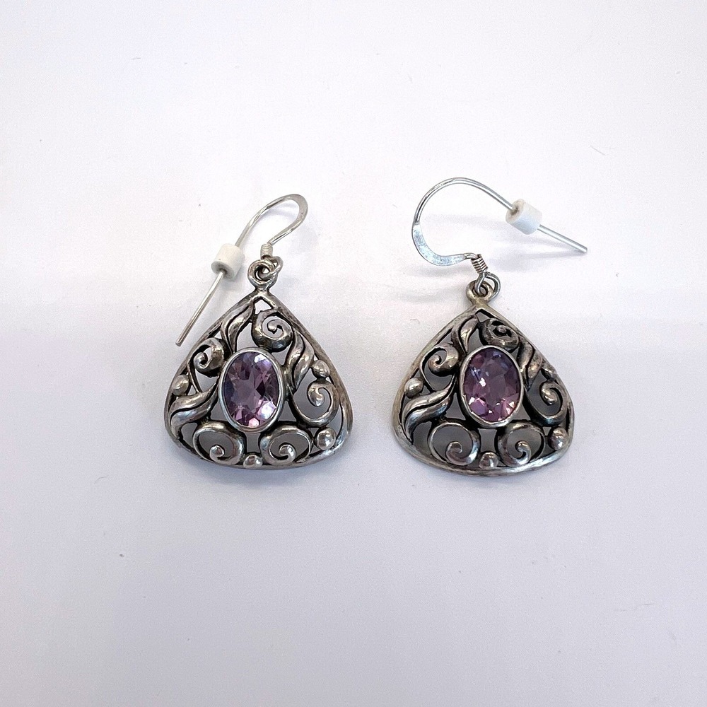 Mark Wasserman‎ Samara Signed 925 Sterling Silver Earrings Amethyst Vintage